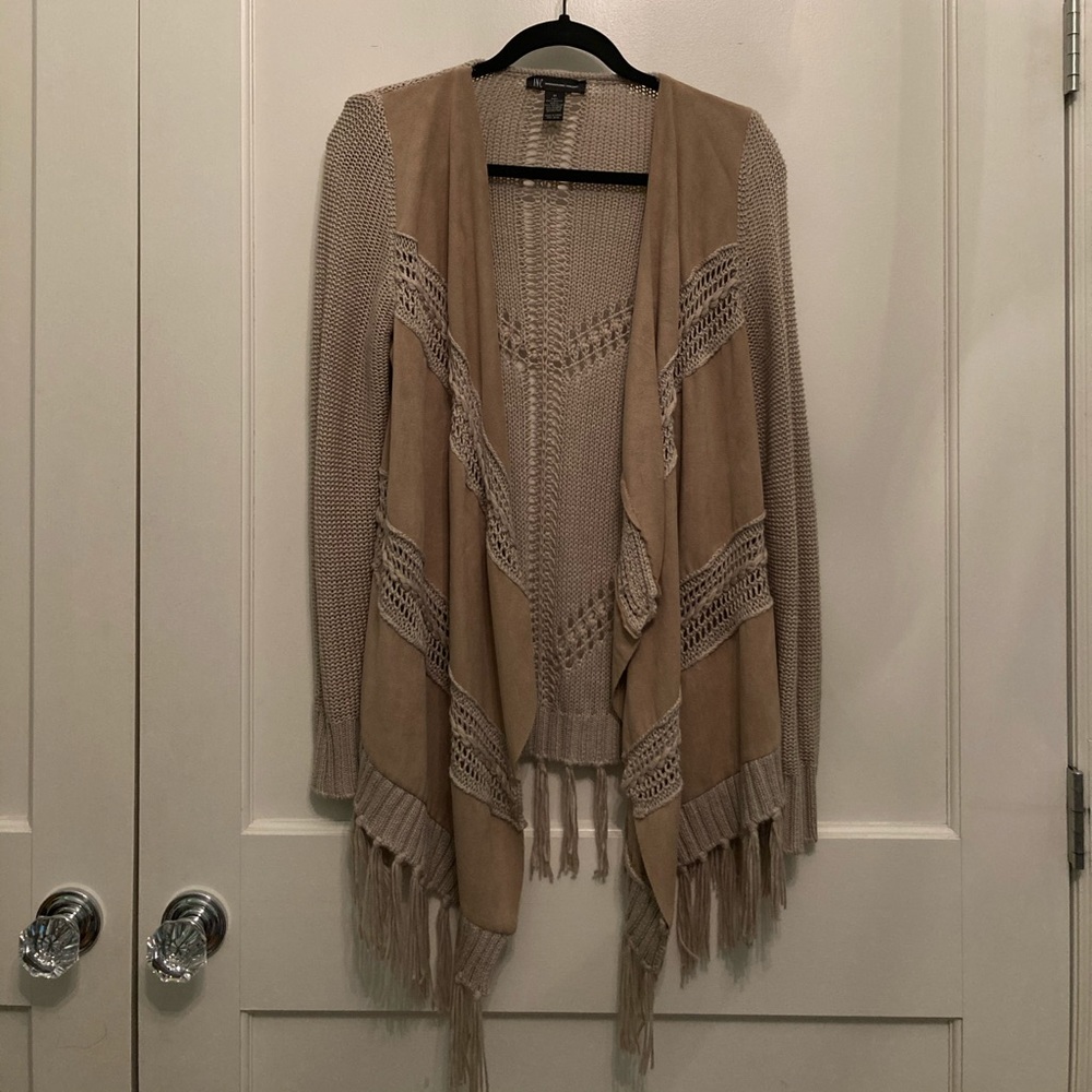 Suede and knitted cardigan